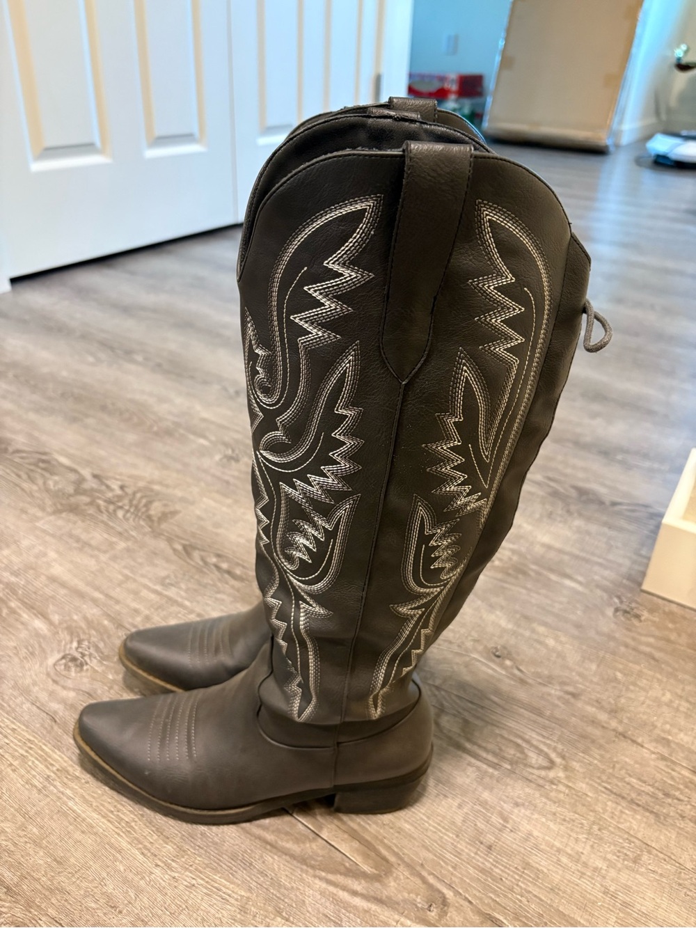 Black Embroidered Tall Western Boots - Women's